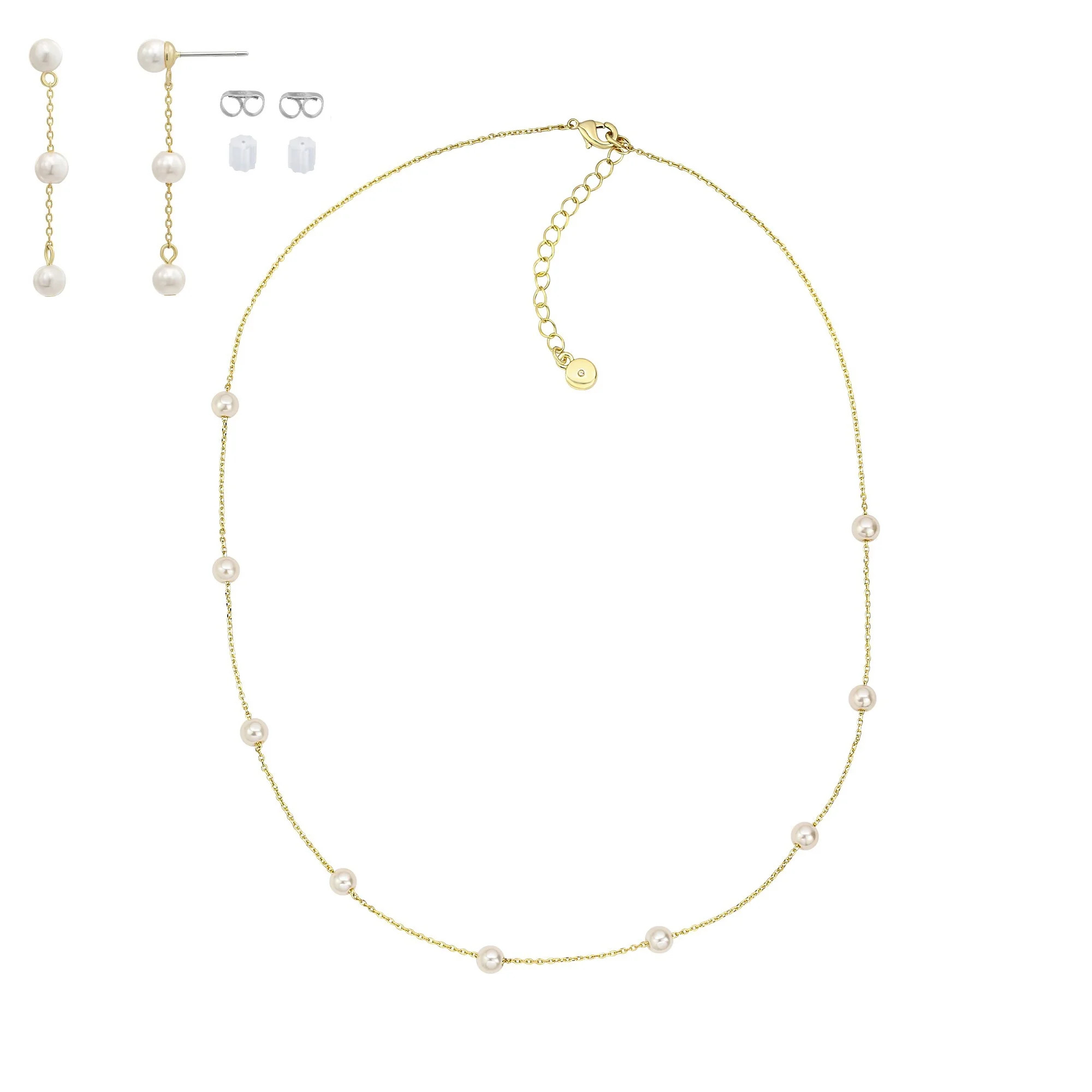 Believe by Brilliance Women's Simulated Pearl Set in 14KT Gold Flash Plated Brass | Walmart (US)