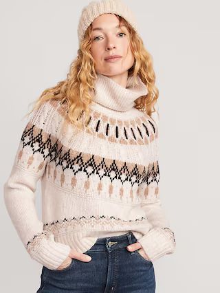 Cozy Fair Isle Cable-Knit Turtleneck Sweater for Women | Old Navy (US)