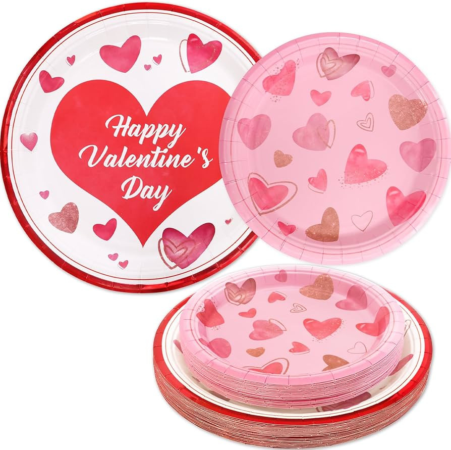 ceiba tree Valentines Plates Paper Disposable for 24 Guests Valentine's Day Party Supplies 9 inch... | Amazon (US)