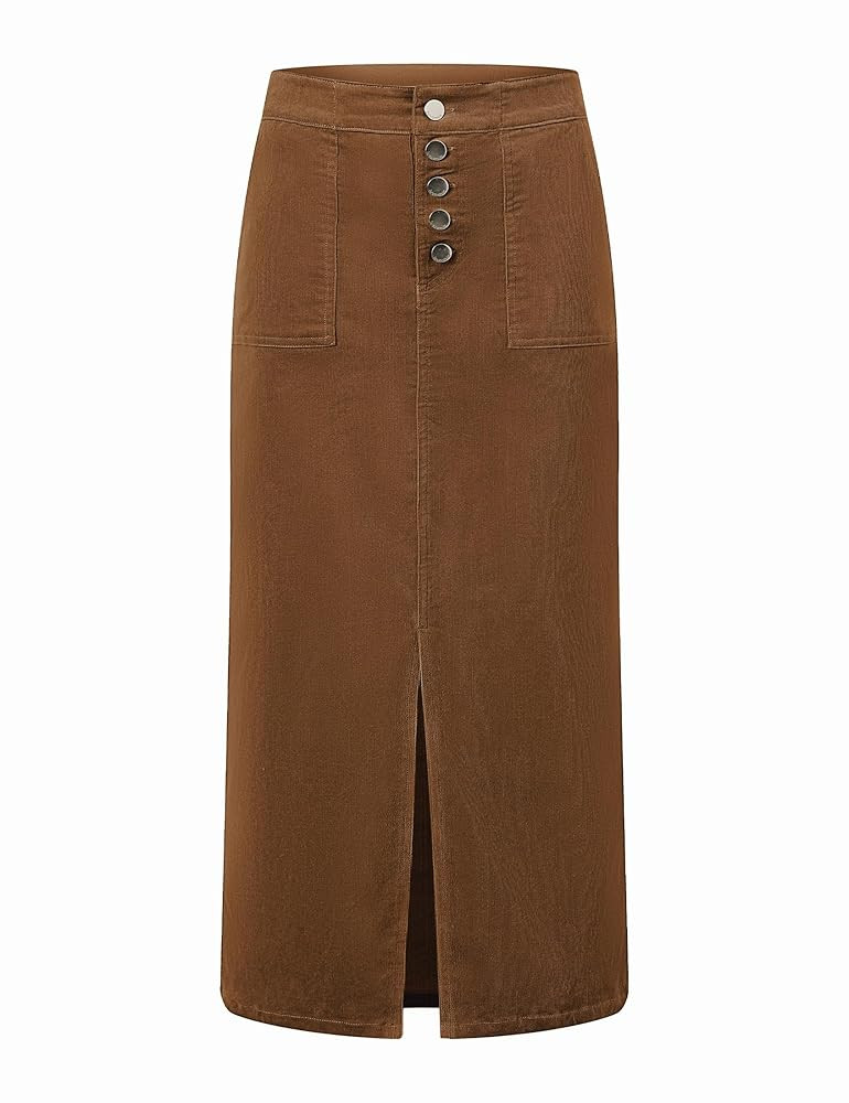 luvamia Corduroy Skirts for Women Midi Length High Waisted Button Fly Fall Casual Elastic Waist L... | Amazon (US)