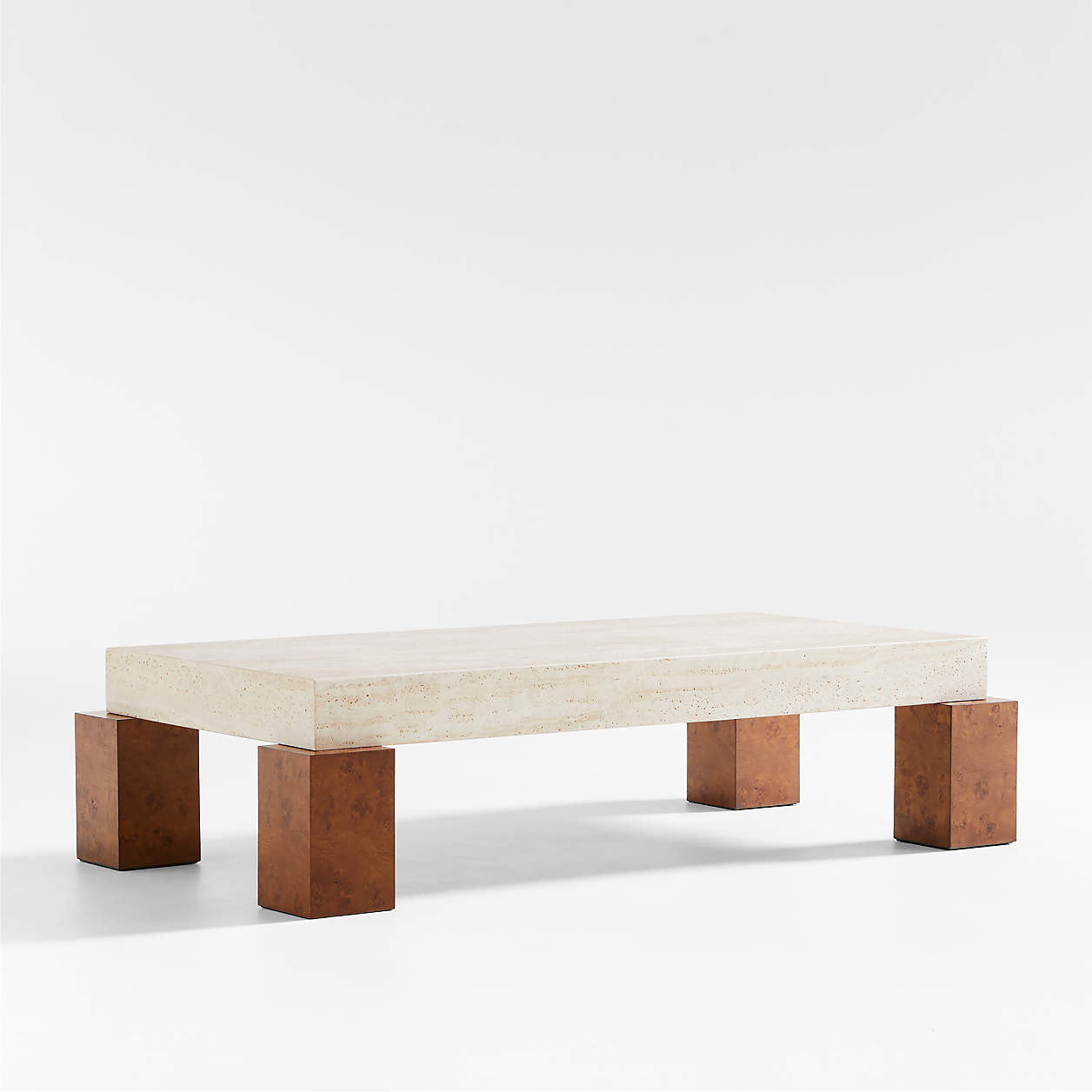 Dualit\u00e9 Travertine and Burl Wood 53" Coffee Table by Athena Calderone + Reviews | Crate & Ba... | Crate & Barrel