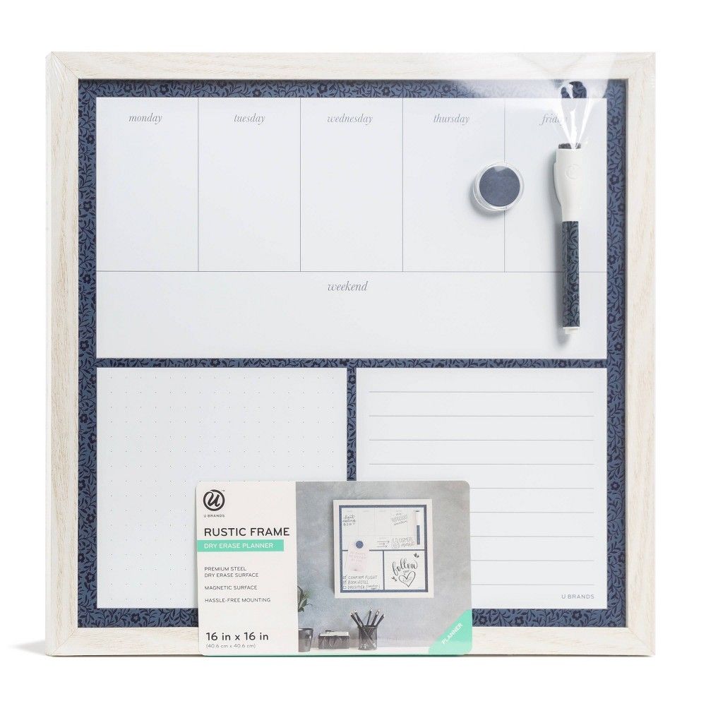 U Brands 16"x16" Magnetic Dry Erase Planner Board Rustic White Frame | Target