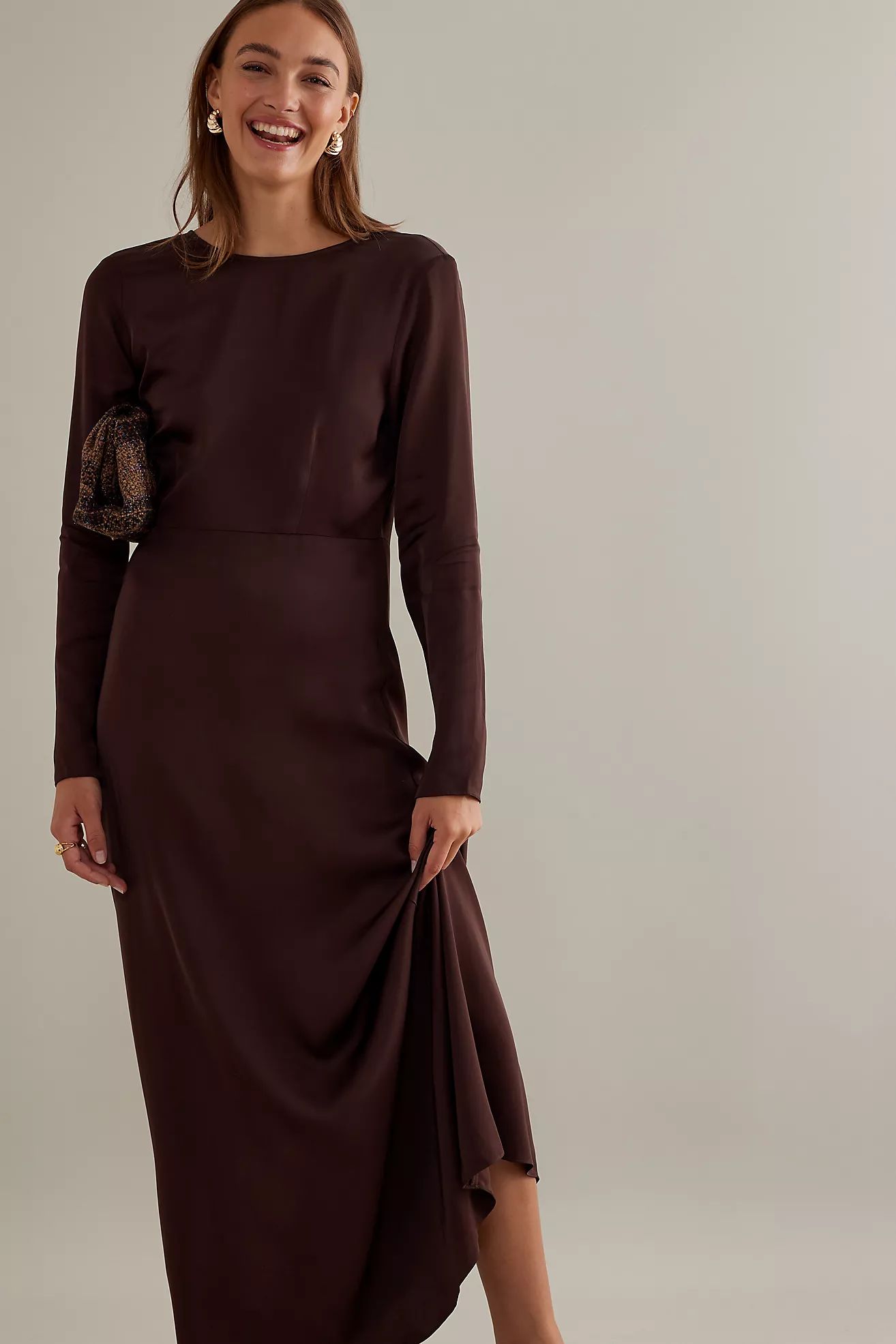 Selected Femme Maribell Long-Sleeve Satin Maxi Dress | Anthropologie (UK)