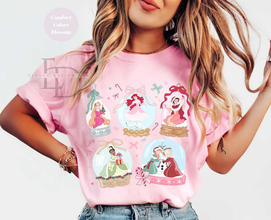 Comfort Colors Christmas Disney Princesses Shirt, Merry Christmas Shirt,disney Christmas Princess... | Etsy (US)