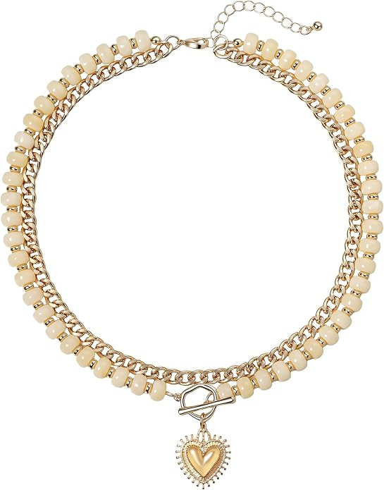 Layered Beaded Necklaces for Women,Colored Acrylic Beads Choker,Gold Heart Charm Pendant, Chunky ... | Amazon (US)