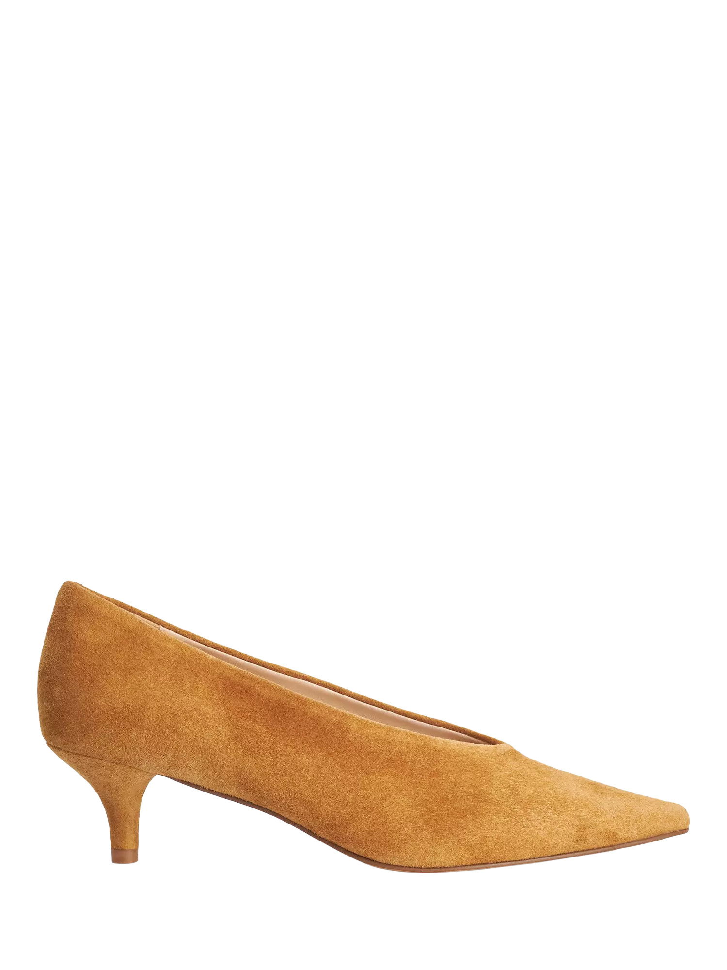 Dune London Aris Suede High Cut Kitten Heel Court Shoes, Brown | John Lewis (UK)