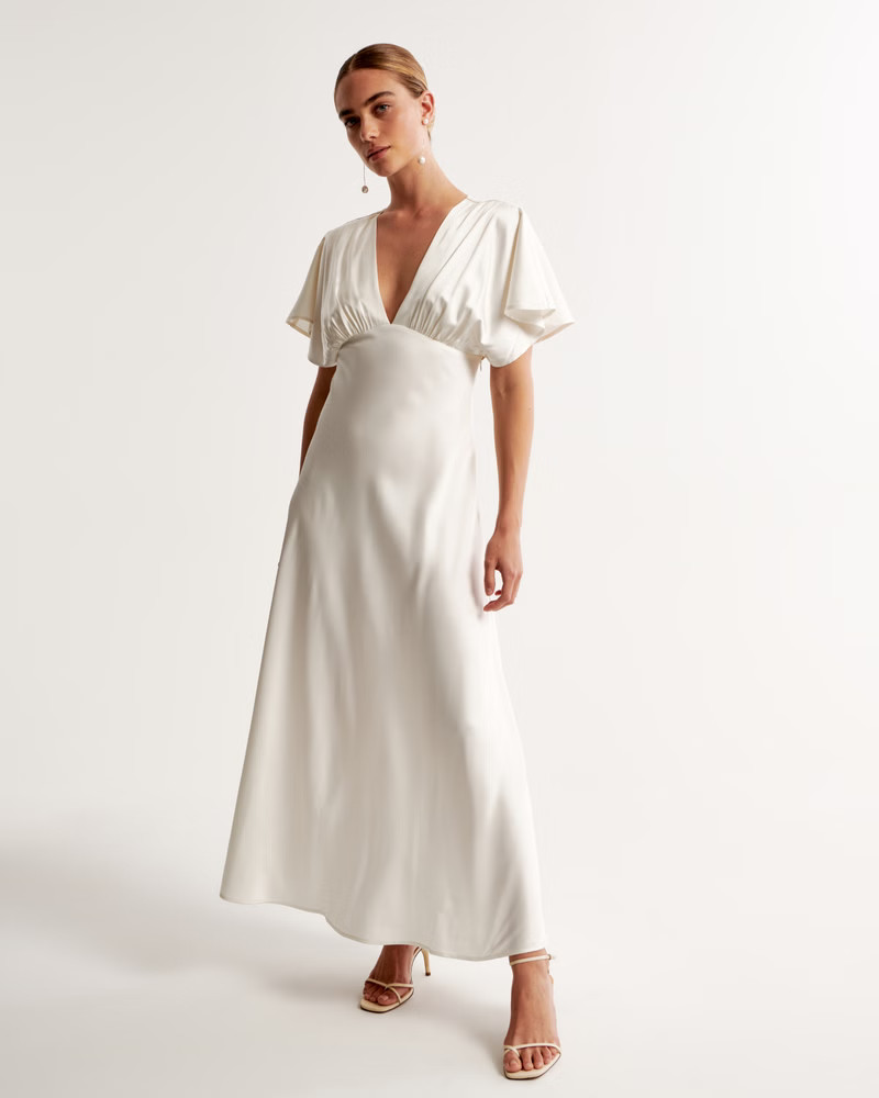 Flutter Sleeve Satin Maxi Dress | Abercrombie & Fitch (US)