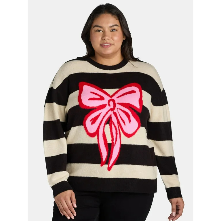99 Jane Street Suéter a Rayas para Mujer y Mujer con Diseño de Lazo, Tallas XS-4X | Walmart (US)