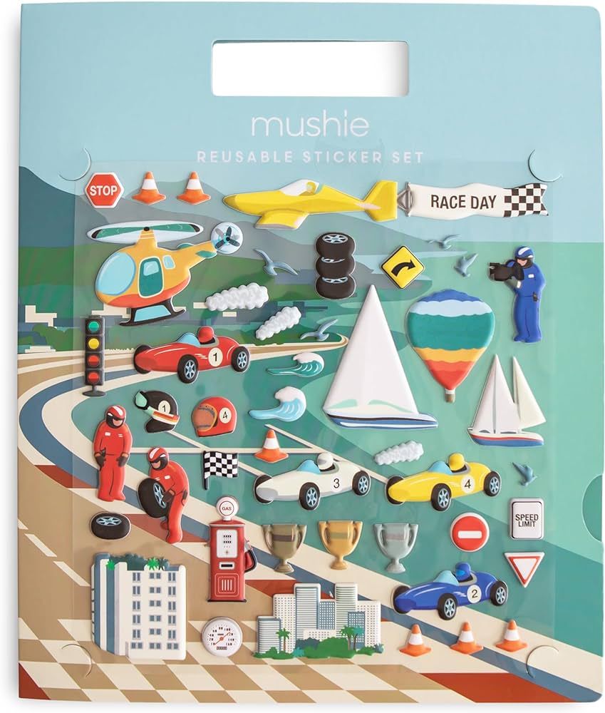mushie Reusable Sticker Book Set (Race Cars) | 100+ Removable Puffy Stickers | Arts & Crafts Acti... | Amazon (US)