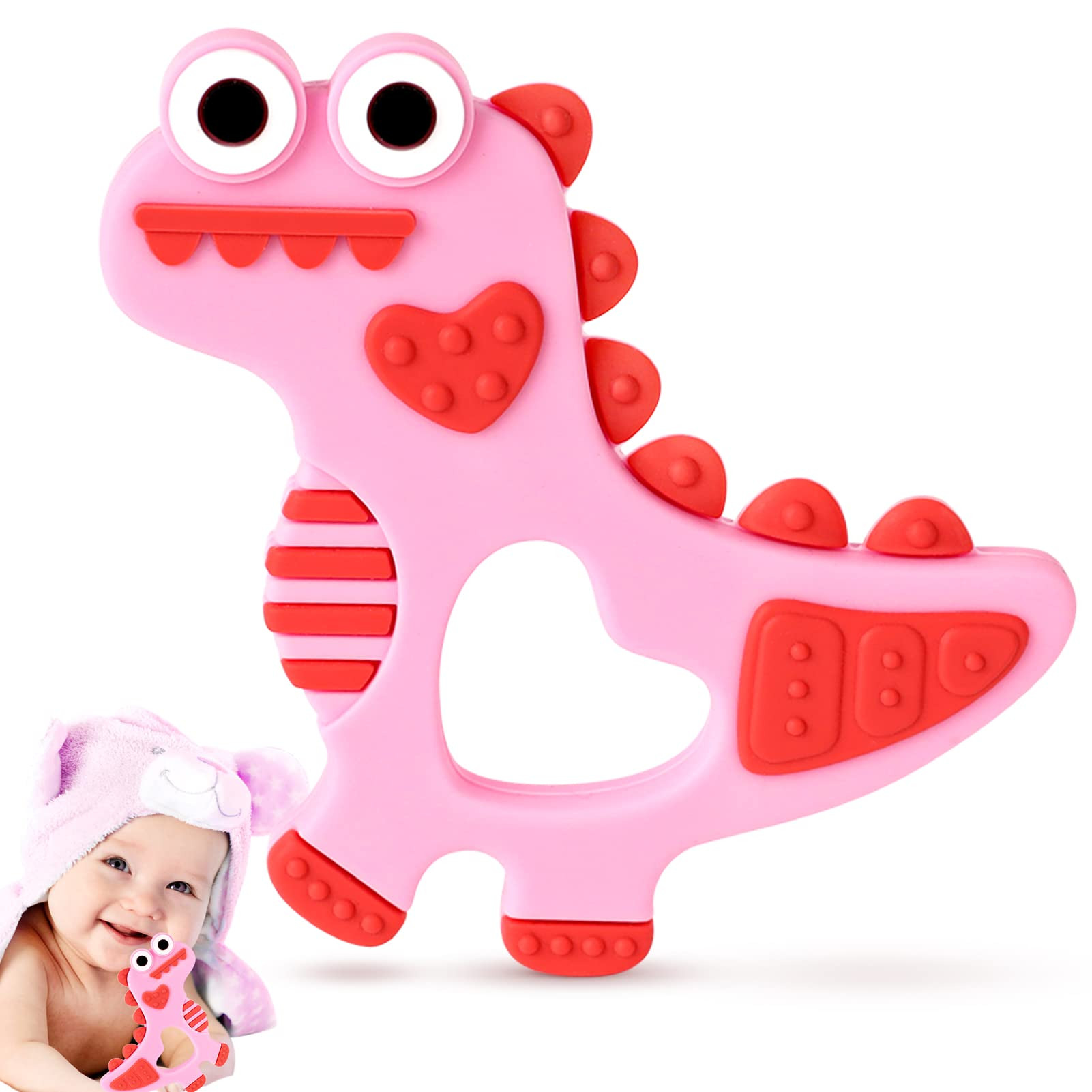 Soft Silicone Baby Teething Toys 0-6/6-12 Months Pink Dinosaur Teethers Toddler Gifts Baby Girls ... | Amazon (US)