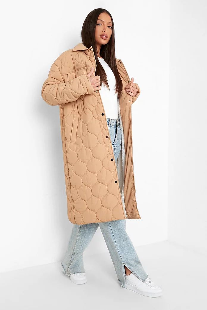 Tall Diamond Quilted Longline Padded Jacket | Boohoo.com (US & CA)