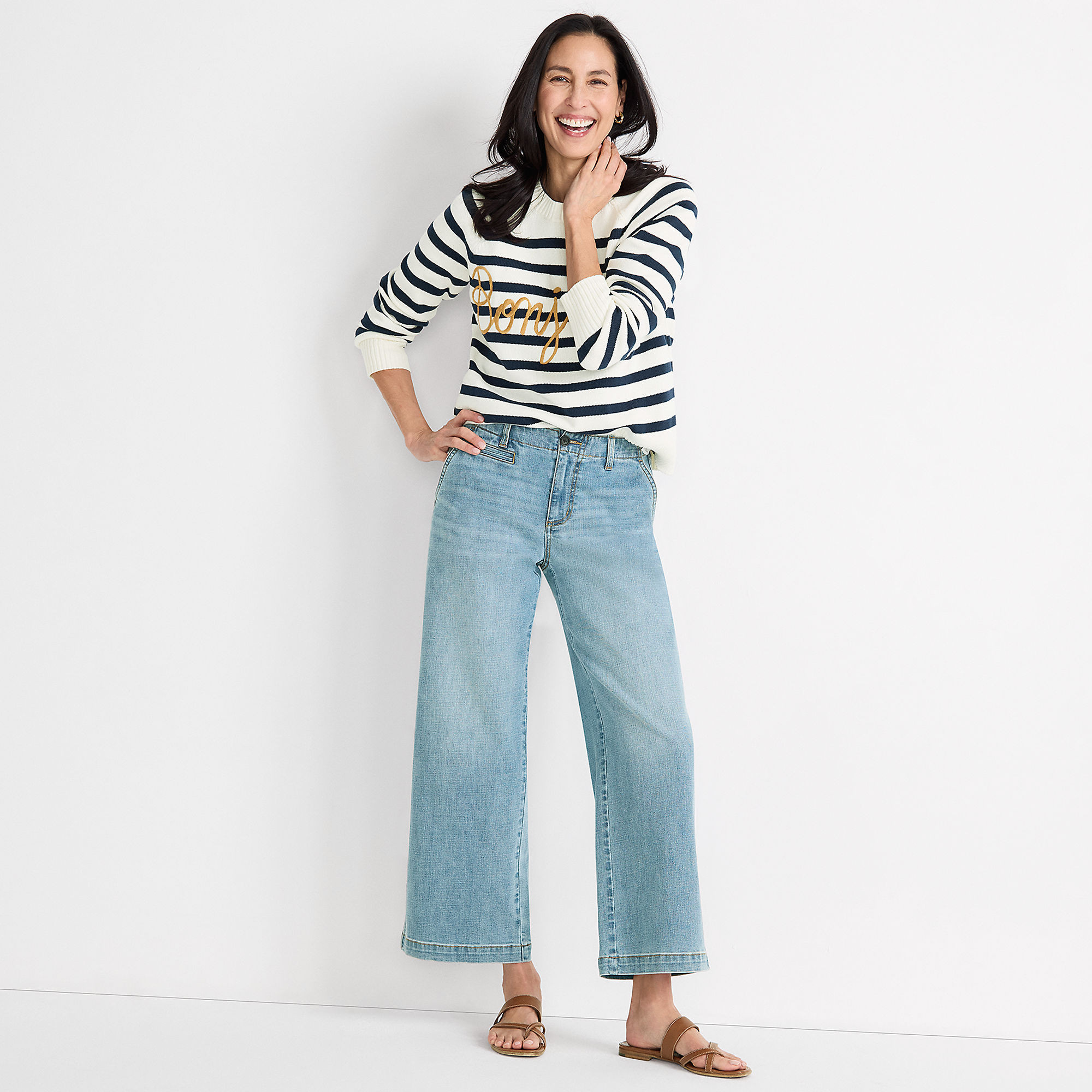 Women's Mid Rise Denim Wide Leg Ankle Jeans | Lands' End (US)