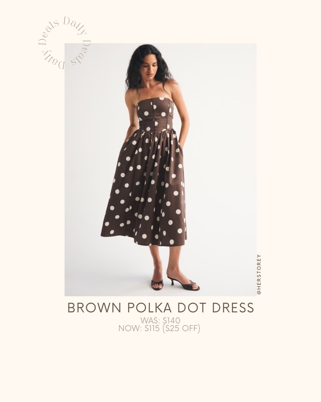 Brown Polka Dot Dress
Was: $140
NOW: $115 ($25 OFF)

#LTKSaleAlert #LTKPetite #LTKSpringSale
