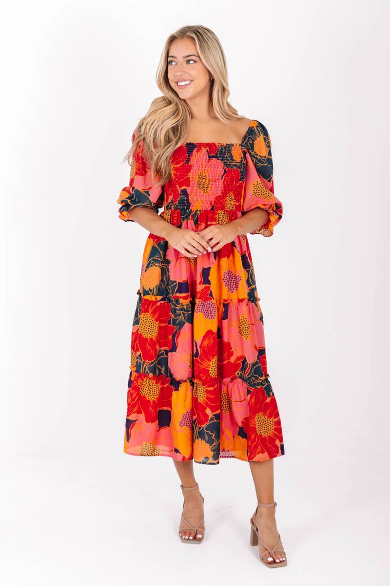 The Cabo Square Ruched Midi Dress - Multi | The Impeccable Pig