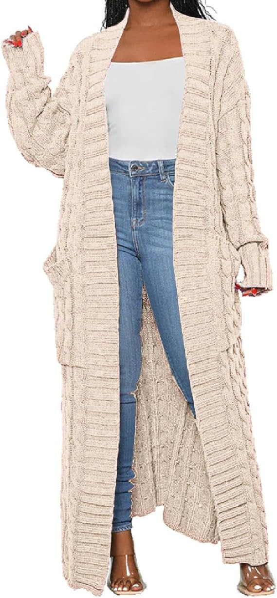 A ADILACA Women's Thin Type Stylish Cable Knit Cardigan with 2-Pockets, Women's Extra Long Ankle ... | Amazon (US)