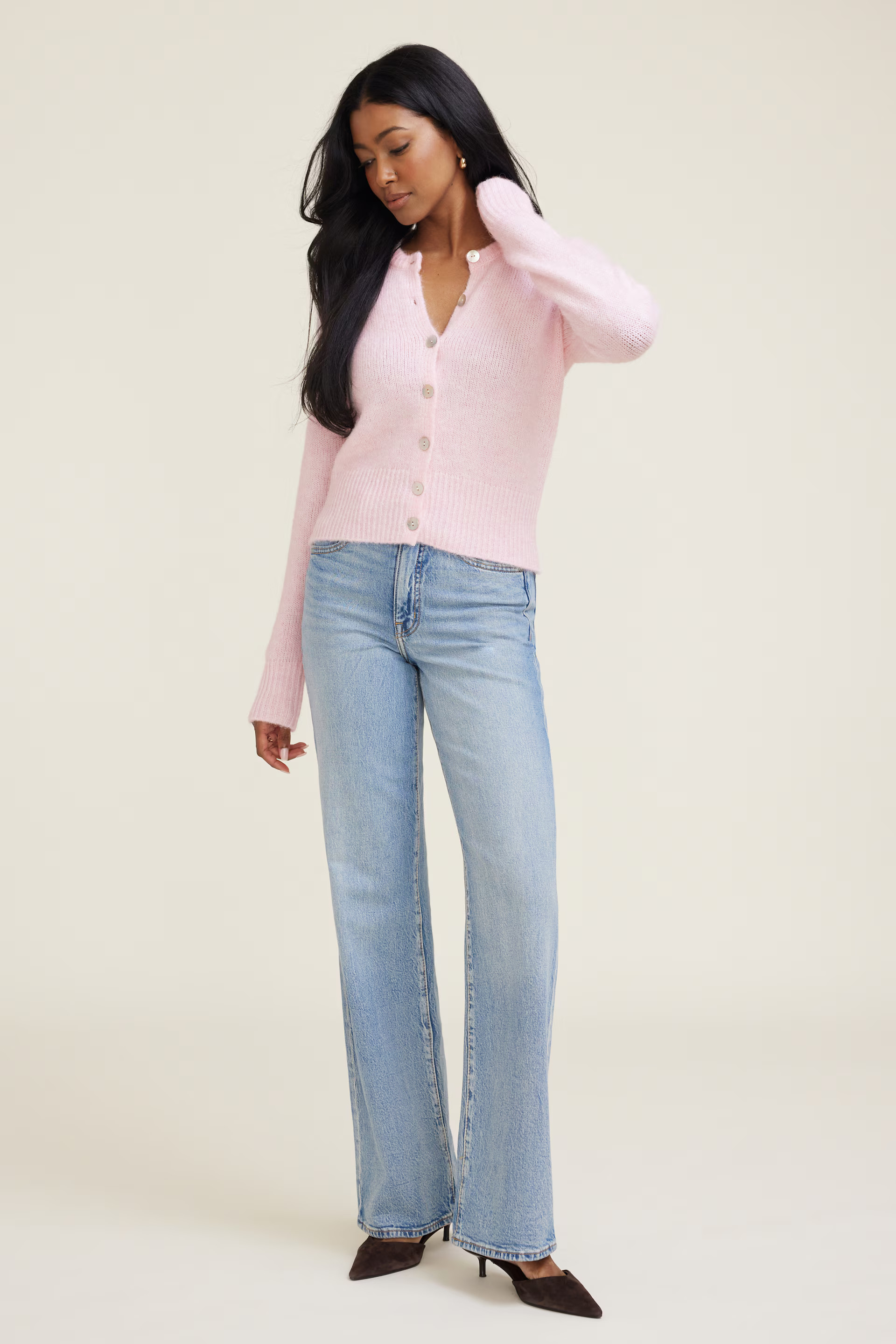 Amanda Hairy Crewneck Cardigan | Dynamite Clothing