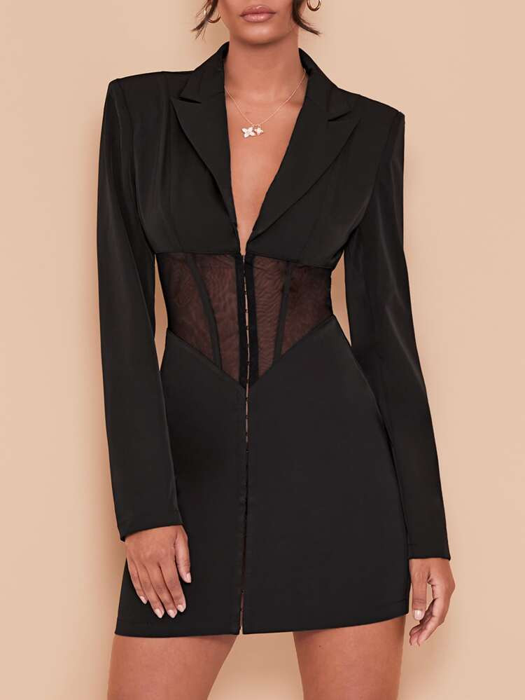 SHEIN BAE Lapel Collar Lace Insert Blazer Dress | SHEIN