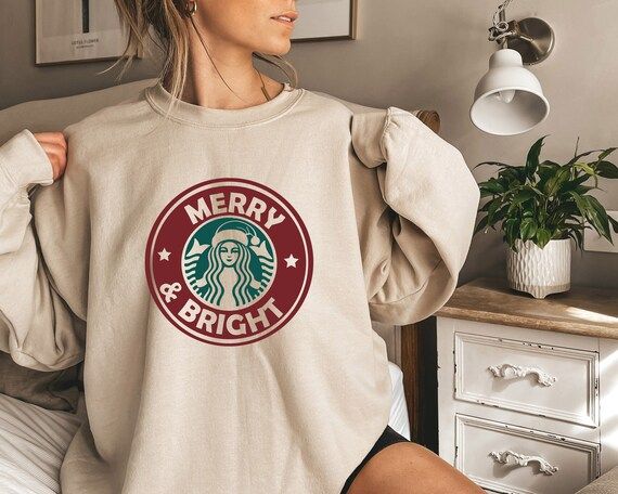 Merry & Bright Starbucks Sweater Aesthetic Fall Sweatshirts | Etsy | Etsy (US)