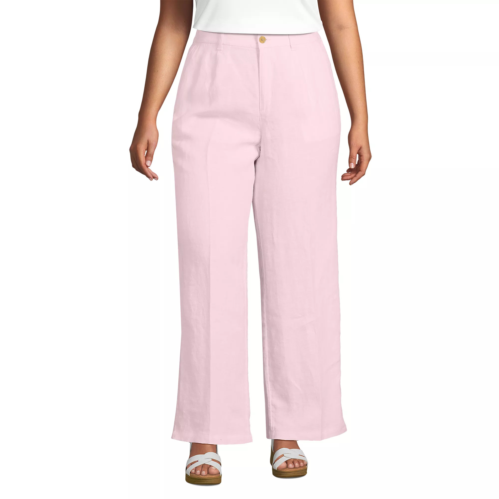 Women's Plus Size High Rise Wide Leg Linen Pleated Pants | Lands' End (US)