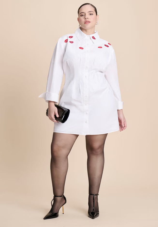 Embroidered Mini Shirt Dress | Eloquii