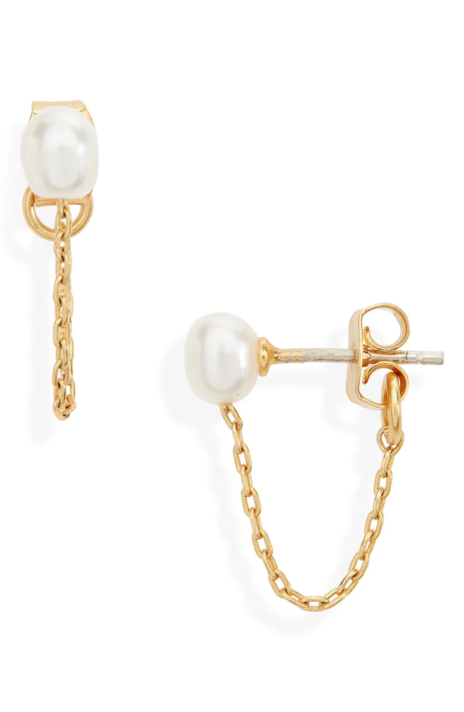 Madewell Freshwater Pearl Chain Stud Earrings | Nordstrom | Nordstrom