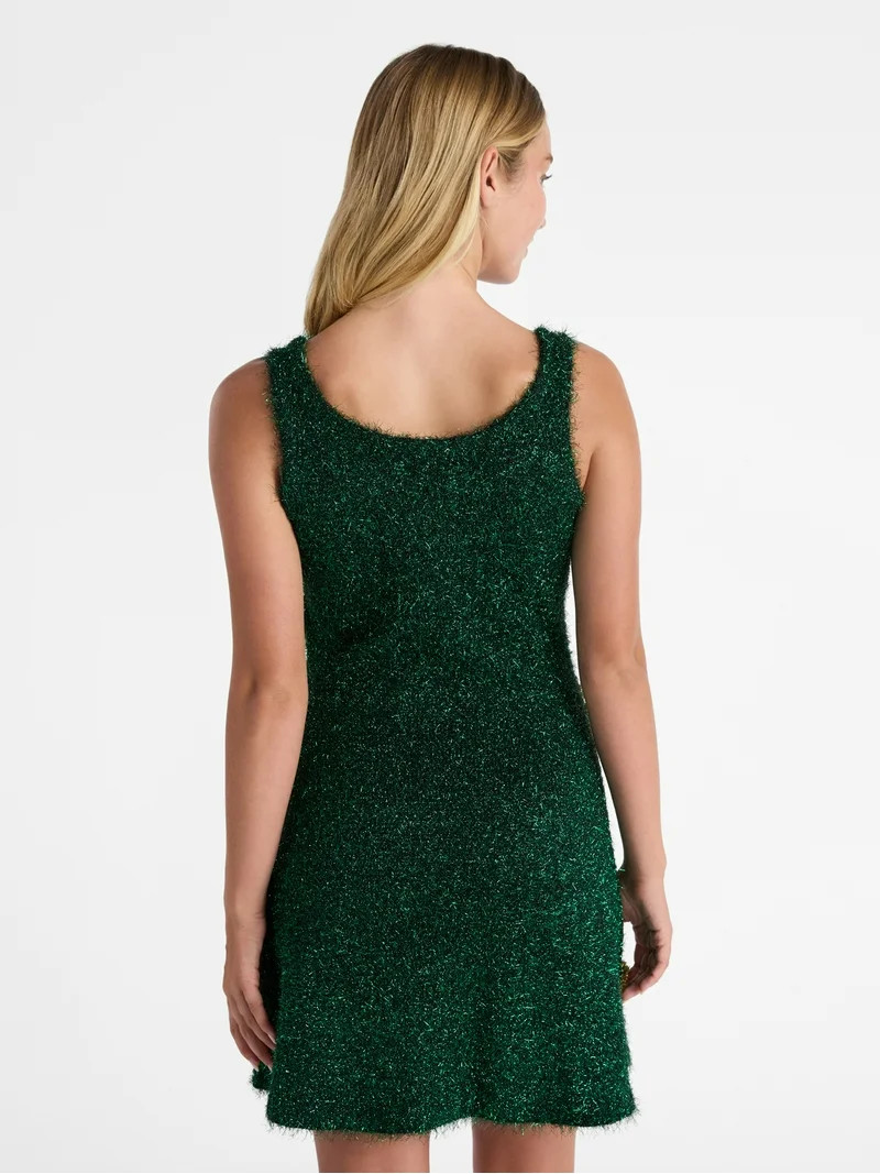 No Boundaries Christmas Tree Tinsel Mini Dress, Women’s | Walmart (US)
