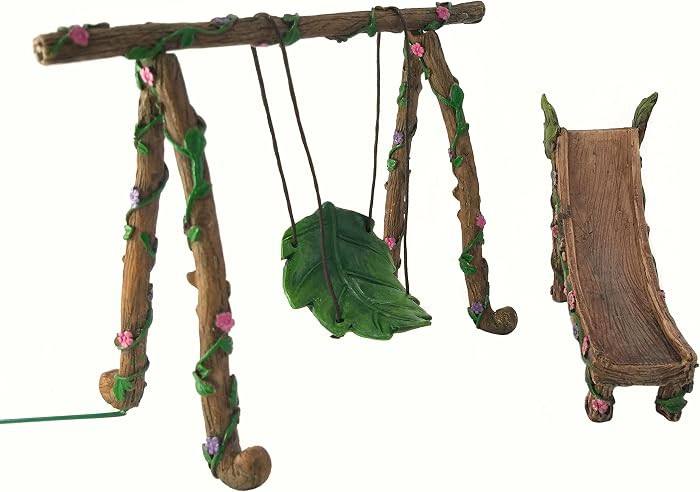Amazon.com: Fairy and Gnome Miniature Swing and Slide Set - A Fairy Garden Accessory | Amazon (US)