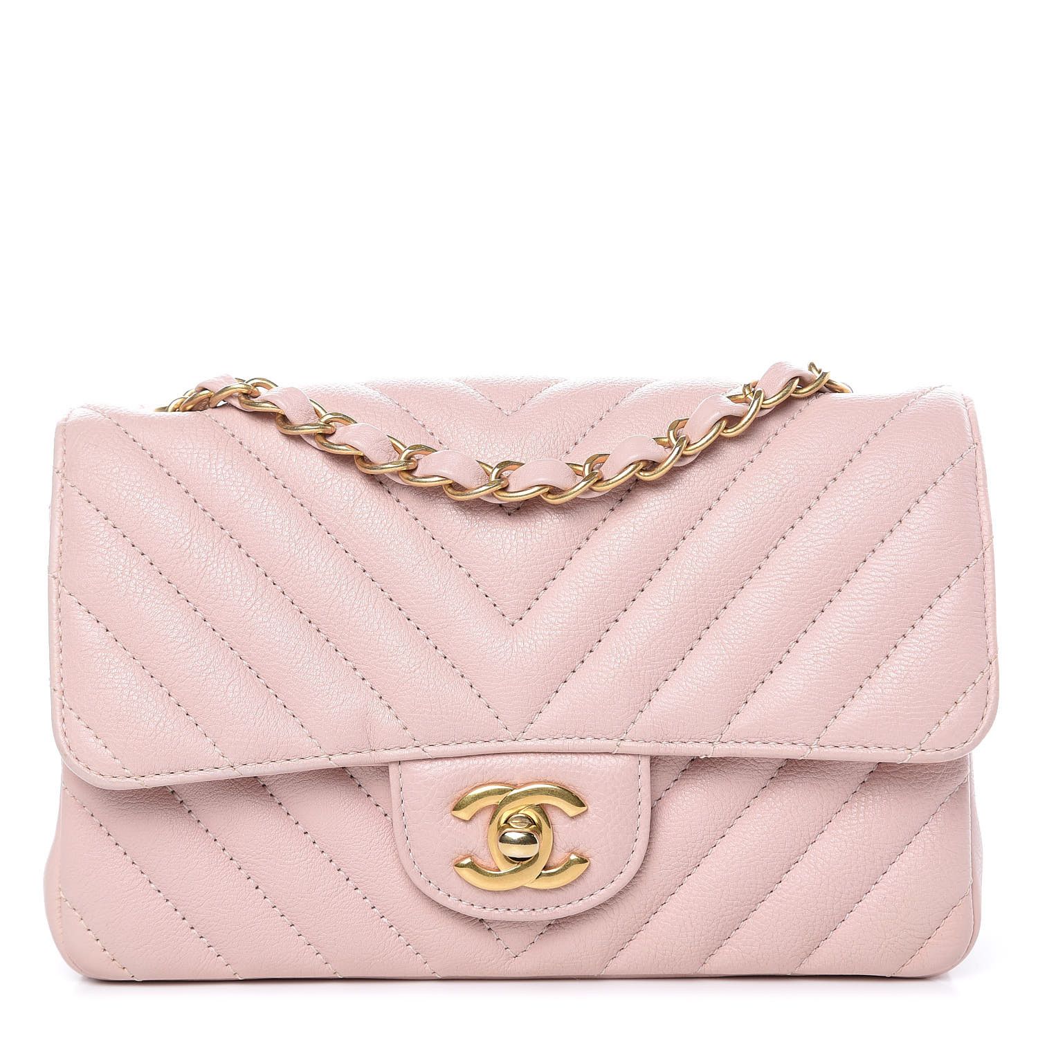 CHANEL Calfskin Chevron Quilted Mini Rectangular Flap Light Pink | Fashionphile