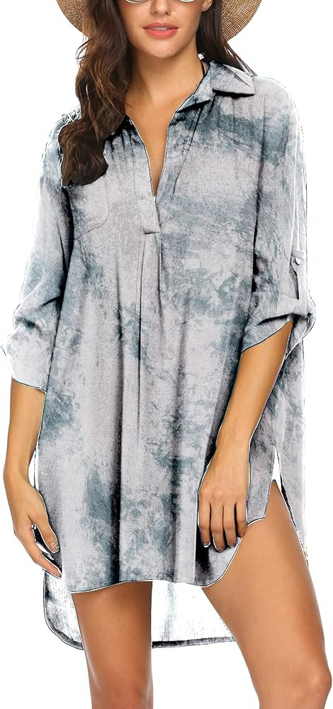 Ekouaer Women's Swimsuit Beach Cover Up Shirt Bikini Beachwear Bathing Suit Beach Dress | Amazon (US)