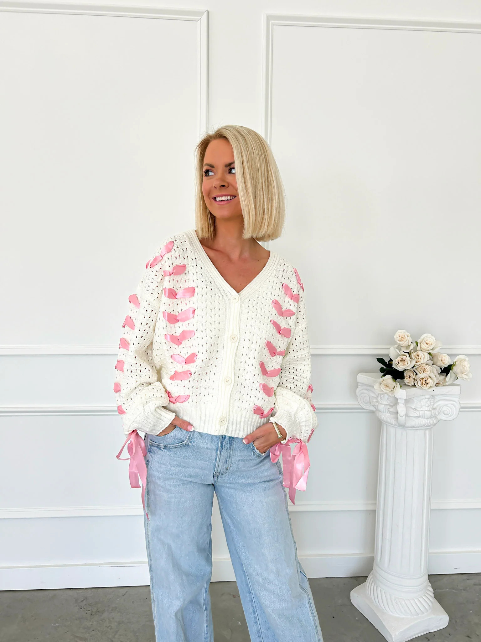 Tied Up In Bows Ivory Cardigan | Flourish in Frills