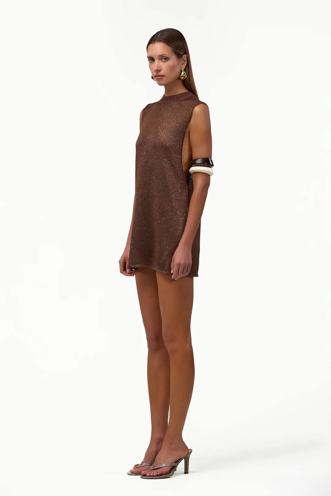 Sleeveless Knit Mini Dress (Chocolate Brown Sequin) | SAME