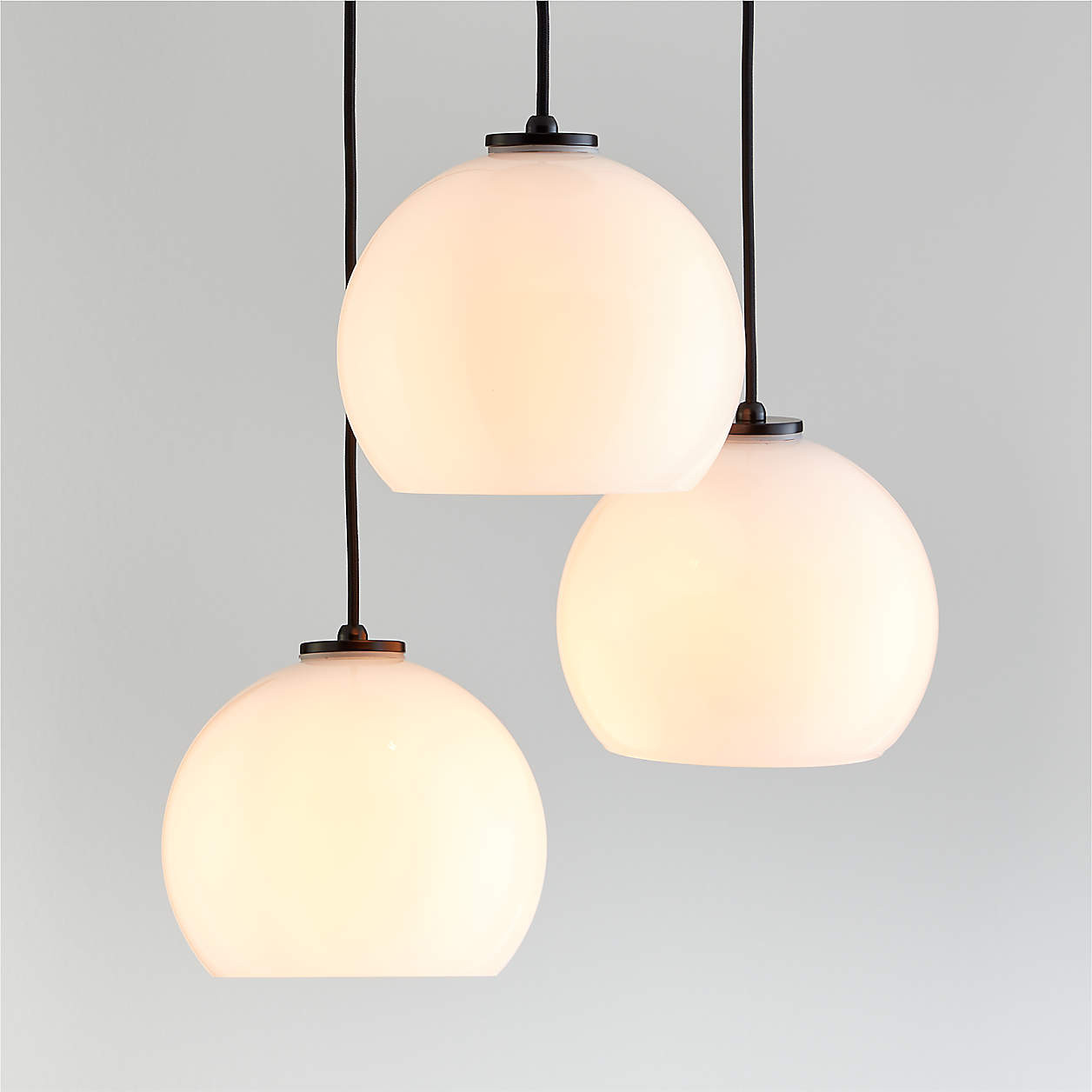 Arren Black 3-Light Round Pendant with Round Milk Glass Shades 17.3" + Reviews | Crate & Barrel | Crate & Barrel