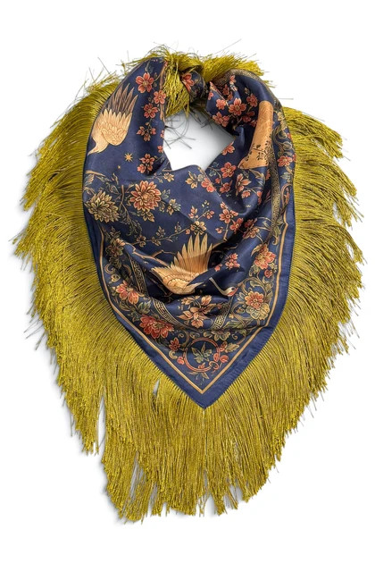 All Grace Navy Square Fringed Scarf | The Willow Tree