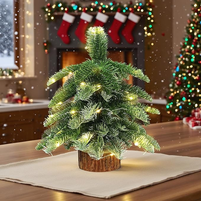 12'' Artificial Mini Noble Fir with LED Lights and Wooden Base Christmas Tabletop Aspen Fir Table... | Amazon (US)