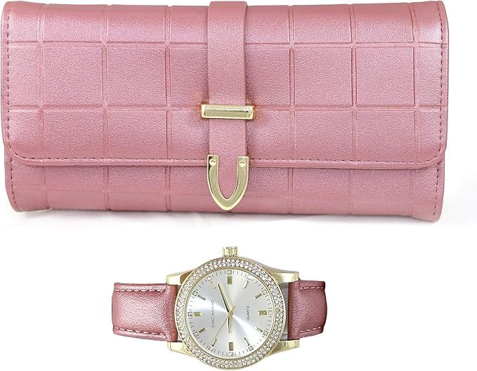 Women's Classy Leather Band Matching Watch & Tri-Fold Leather Wallet Set | Amazon (US)