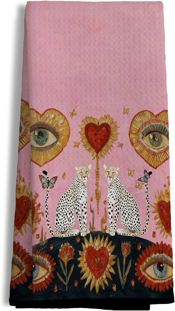 Maximalist Eclectic Leopard Kitchen Towels, Funky Y2K Jungle Cheetah Eye Heart Decorative Hand Te... | Amazon (US)