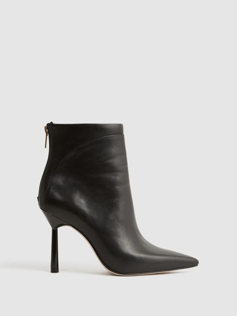 Reiss Black Lyra Signature Leather Ankle Boots | Reiss UK