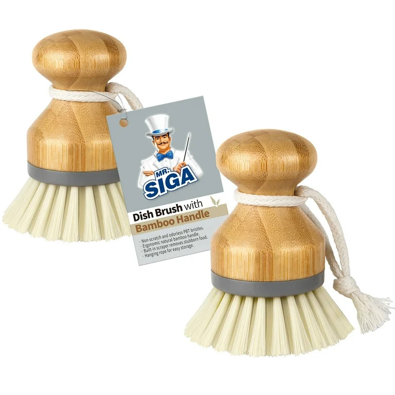 MR.Siga Bamboo Palm Brush, Scrub Brush for Dishes Pots Pans Kitchen Sink Cleaning, Pack of 2 | Walmart (US)