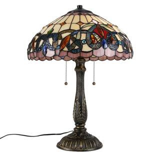 22.8 in. 2-Light Round Tiffany Bedside Lamp with Stained Glass | The Home Depot
