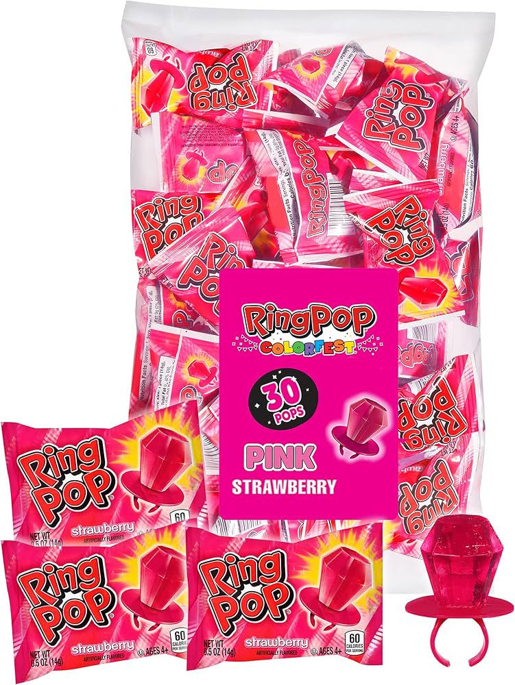 Ring Pop Individually Wrapped Pink Strawberry 30 Count Bulk Lollipop Pack – Strawberry Flavored... | Amazon (US)