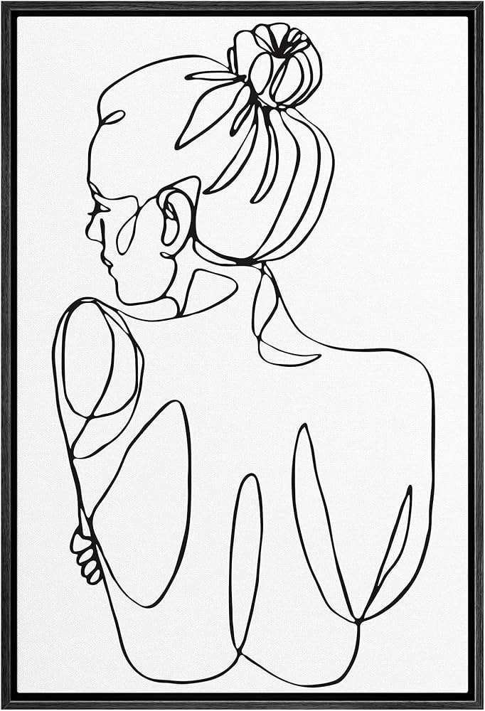 MUDECOR Framed Canvas Print Wall Art Line Art Woman with Hair inBun People Shapes Illustrations A... | Amazon (US)