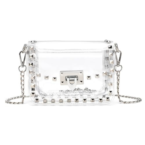 SharPlus Clear Crossbody Clutch Purse Bag for Women Stadium Events with Silver Studded Rivet, Clear Handbag for Concert, Game Day, Festival, Airport | Amazon (US)