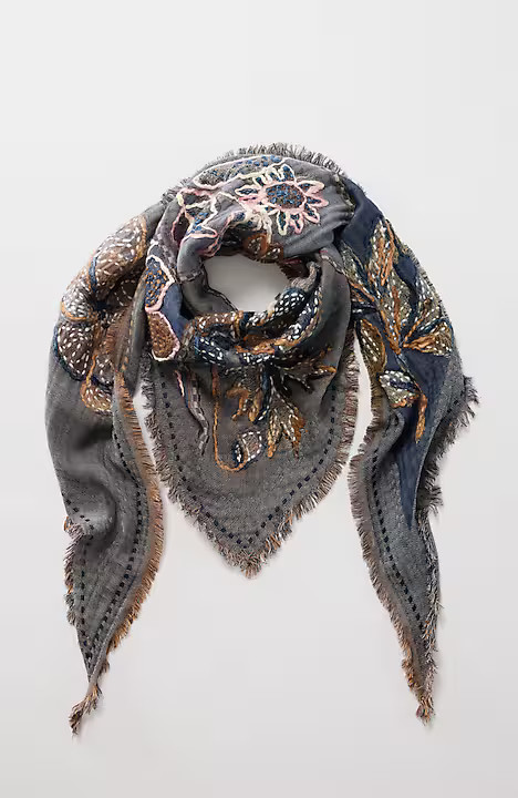 Hand-Embroidered Floral Triangle Scarf | J. Jill