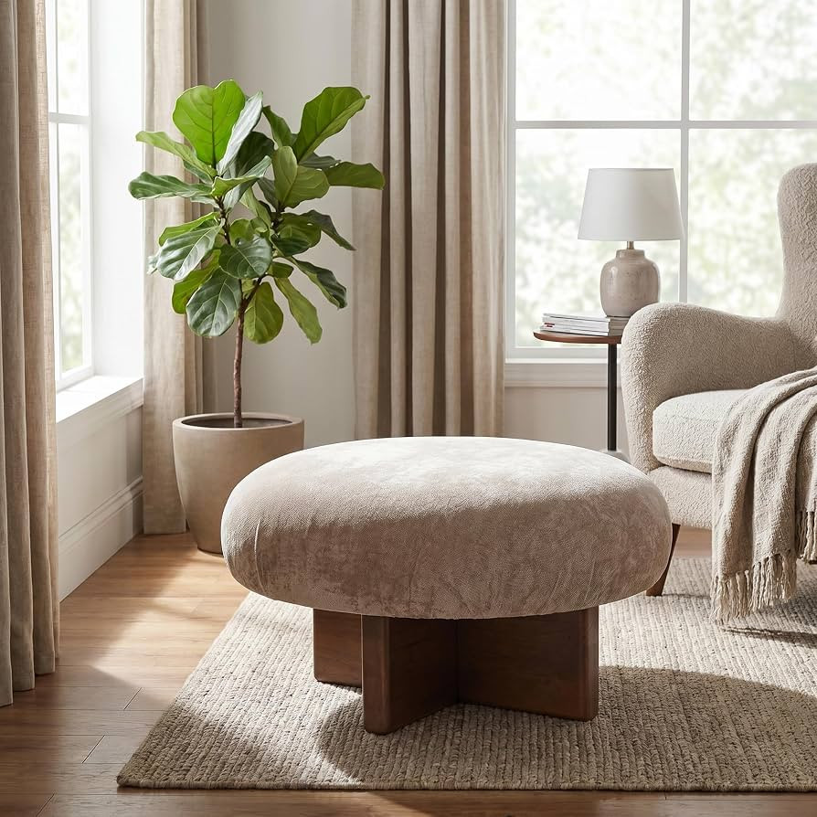 Christopher Knight Home Rody Round Ottoman Foot Rest, Chenille Upholstered Foot Stools Ottoman wi... | Amazon (US)