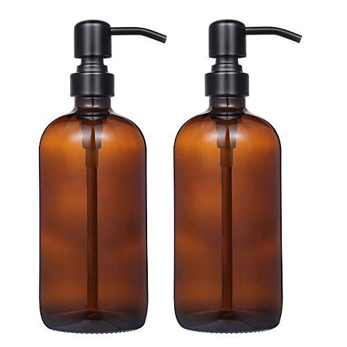 2 Pack Thick Amber Glass Pint Jar Soap Dispenser with Matte Black Stainless Steel Pump, 16ounce B... | Amazon (US)