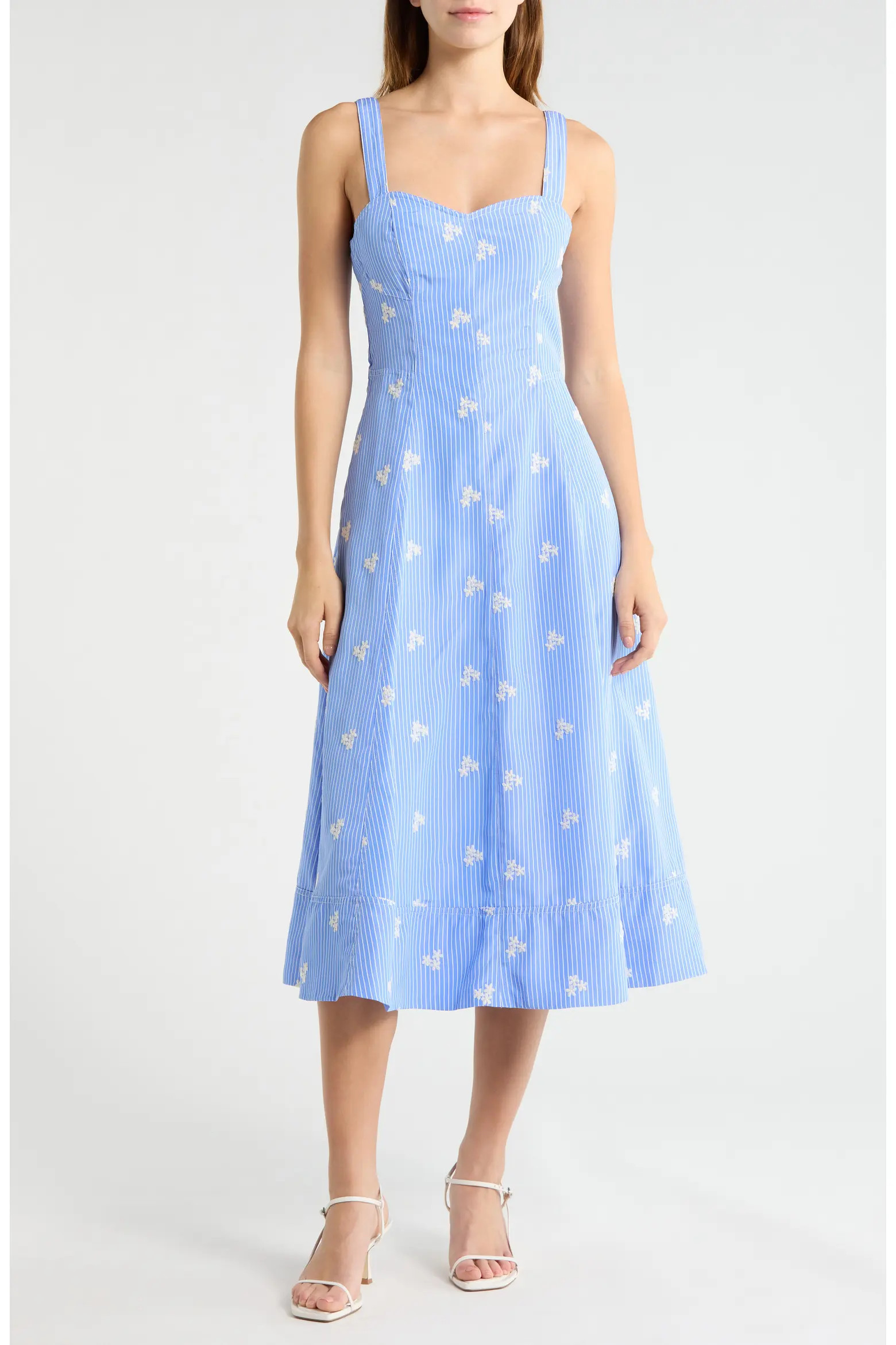 Avec Les Filles Floral Embroidery Stripe Midi Dress (Women) | Nordstromrack | Nordstrom Rack