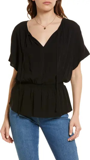 Shirred Split Neck Blouse | Nordstrom