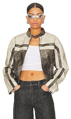 Mandi Faux Leather Moto Jacket in Grey | Revolve Clothing (Global)
