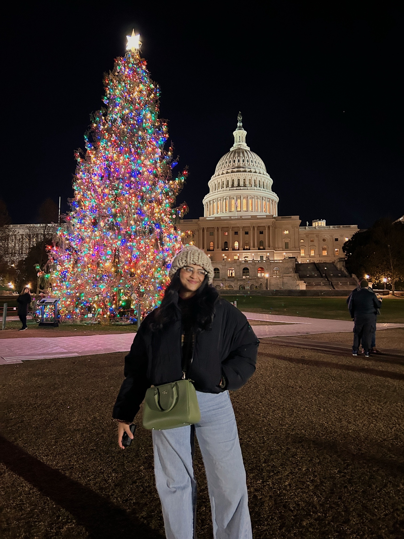 the perfect black puffer, cozy knitted beanie, and green crossbody for a night looking at christmas lights in front of the capitol 🥹🫶🏾🎄

#LTKGiftGuide #LTKSeasonal #LTKHoliday