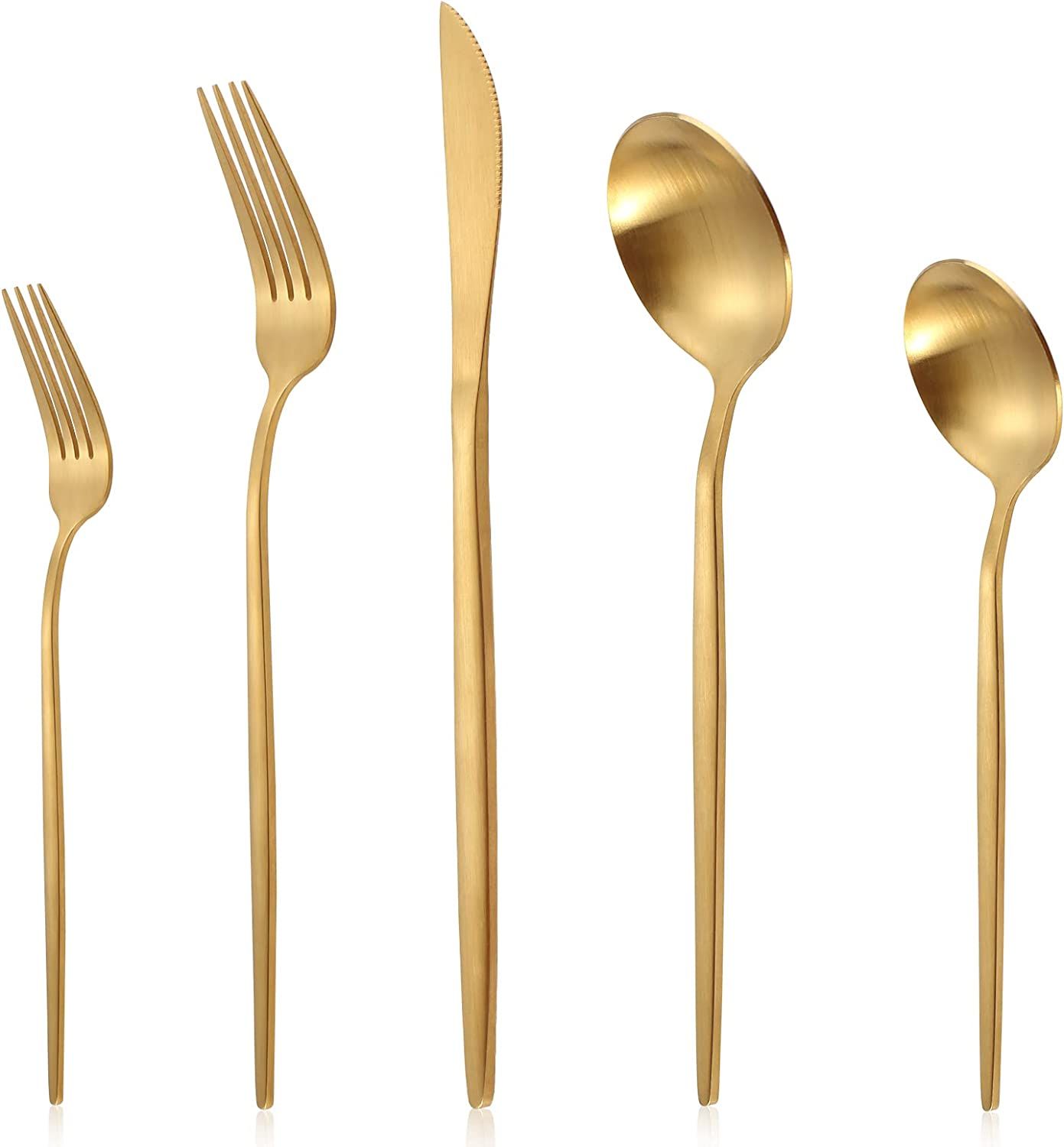 Matte Gold Silverware Set for 8, LAZAHOME Stainless Steel Flatware Cutlery Set, 40-Piece Kitchen ... | Amazon (US)